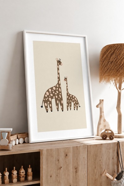 KEYFHOME Poster cu tablou MDF cu rame cu girafe pestrițe, cadou pentru decor ...