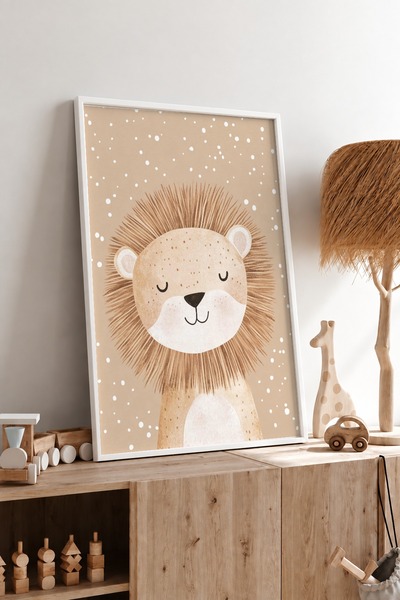 KEYFHOME Leul adormit drăguț înrămat MDF pictură poster camera copiilor decor...