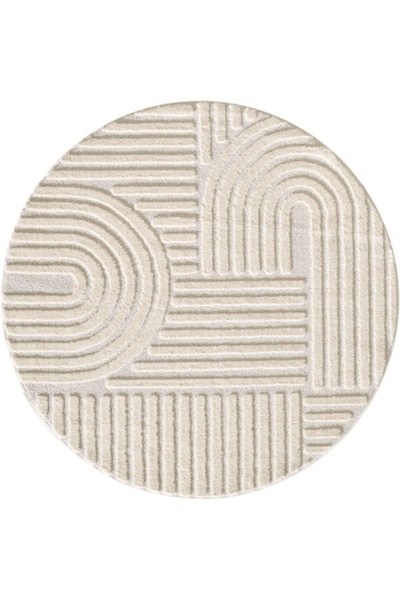 VivaDeco Covor rotund Art V1, D120 cm, Crem, 100% Polipropilenă, Fir cu înălț...