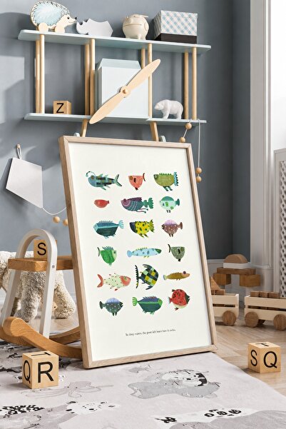 KEYFHOME Tablou MDF cu cadru mare pește, poster, decor de perete pentru camer...