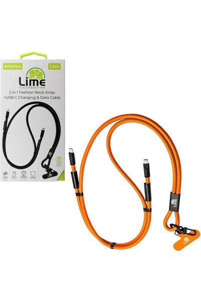 Lime SUCCESSORIES 2 σε 1 Μοντέρνο Λουράκι Λαιμού - USB-C σε USB-C 4A Φόρτισης-Δε