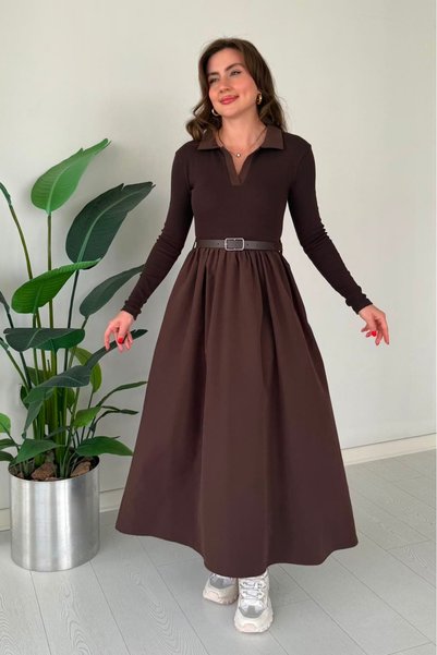 MaziButik Polo Yaka Eteği Poplin Elbise