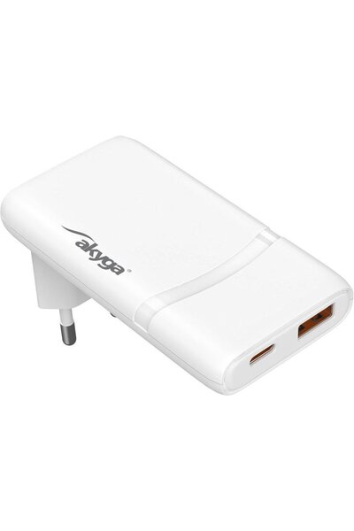 Akyga Φορτιστής USB 65W USB-C(R), USB-A, Λευκό, Ακουστικά, Κινητό τηλέφωνο, Τ...