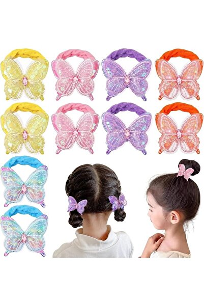 GENERAL 10Pcs Glitter Butterfly Hair Ties, Soft Elastic Sequin Bow Hair Bands...