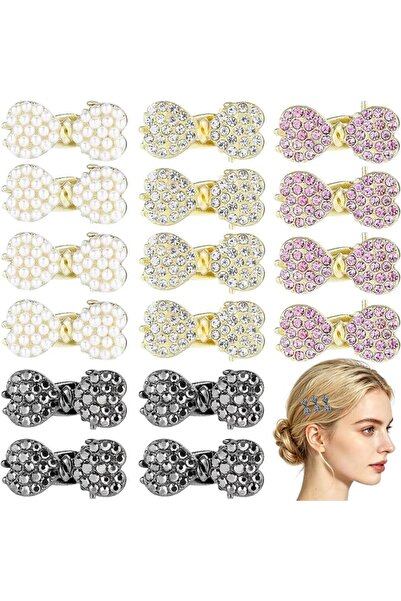 GENERAL 16 PCS Mini Hair Bows Clips Rhinestone Bow Hair Clip Small Alligator ...