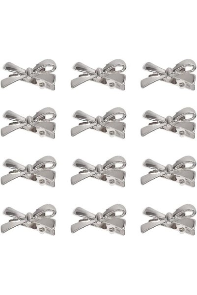 GSHLLO 12 Pcs Tiny Metal Hair Bow Clips Small Bow Hair Pins Non Slip Bang Hai...