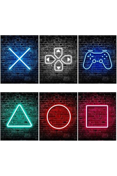 GENERAL Svepndic 6 Pack Neon Gaming Posters-10 x 8" Video Game Neon Signs Des...