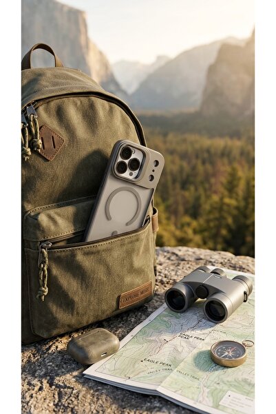 Deppo Trend iPhone 18 Pro Uyumlu Kılıf Mat Magsafe Kamera Lens Korumalı Metal Kamera Standlı Transparan Silikon Arka Kapak