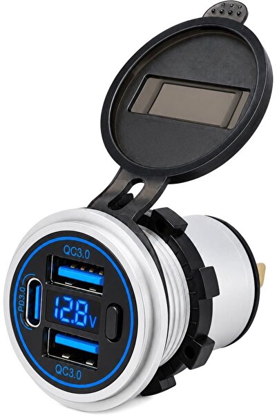 POWERTECH Υποδοχή USB για σκάφη και οχήματα USB-C & 2x USB, 36W, με οθόνη, IP...