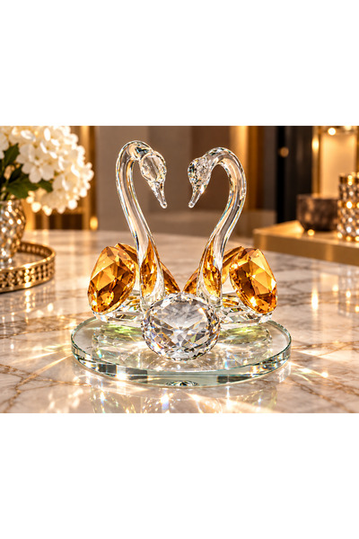 BELİZ HOME Kristal Kuğu Biblo Çift Kuğu Dekoratif Obje Şeffaf Kristal Masa Süsü
