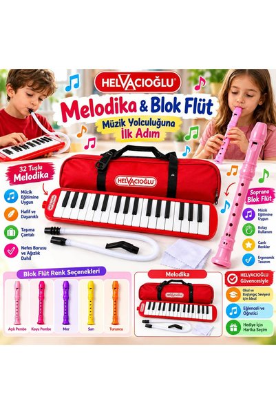 Genel Markalar Helvacıoğlu 32 Tuşlu Melodika + Soprano Blok Flüt Seti Çantalı...