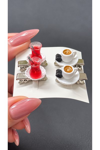 CharmFancy 4'Lü 2 Adet Çay Bardağı ve 2 Adet Bitterli Kahve Fincanı Toka Sevi...