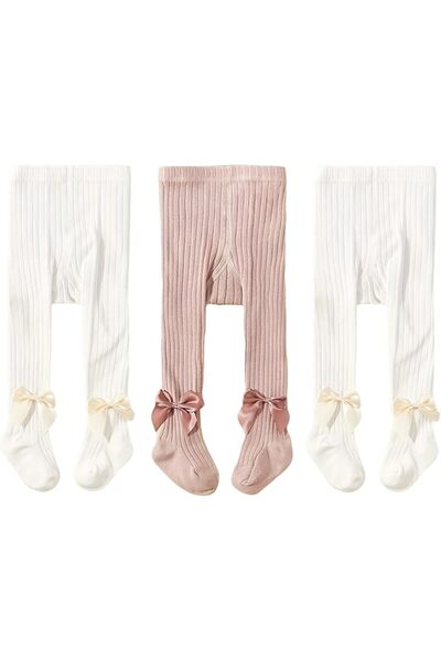 GENERAL 3 Pack Baby Girls Cotton Tights 1-6 Years, Mesh Hollowed Out Bowknot ...