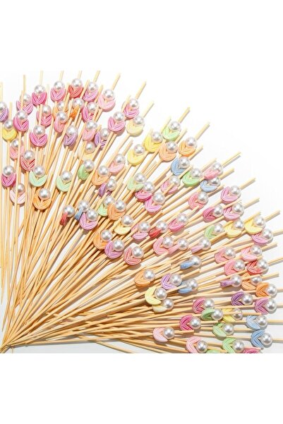 Yelajoy 200PCS Tulip Pearl Flower Picks,Fruits Mini Skewers for Party