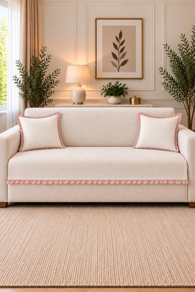ZİLCA HOME غطاء أريكة مينيماليستي مزخرف بالكشكشة مقاس 90x200 سم ومجموعة من 2 ...