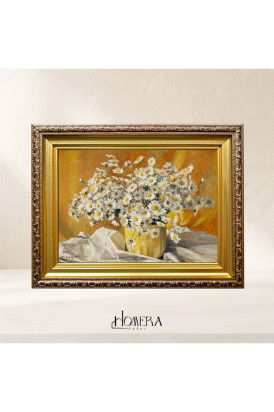 Gold Varaklı Camlı Çerçeve Çiçek, Manzara ve Natürmort Posterli ( 18 x 23 ) Ev, Salon, Ofis