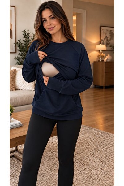 Maison La Femme Women's Crew Neck Breastfeeding Sweatshirt - Long Sleeve Mate...