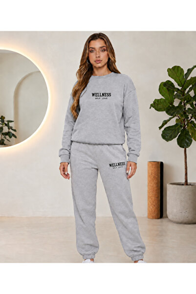 CLOTHES33 Set de trening cu guler rotund, 2 piese, model unisex pentru femei/...