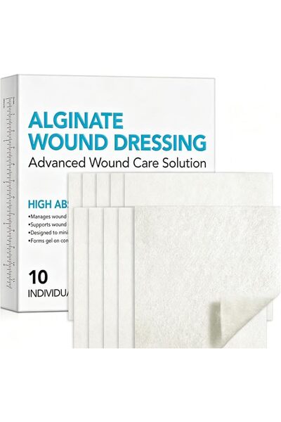 Tazweeq 10 Pack 10x10cm Alginate Wound Dressing, Waterproof Breathable Absorb...