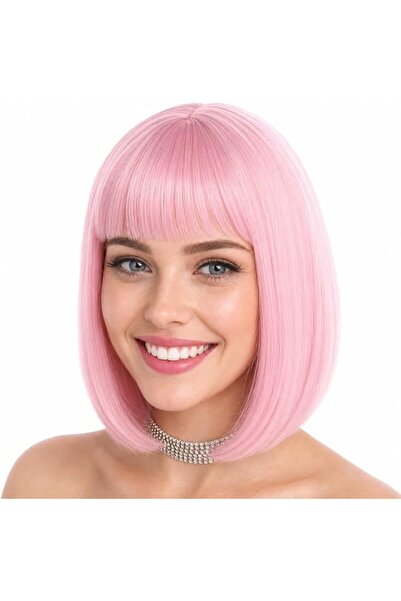 eNilecor Short Bob Hair Wigs 12" Straight with Flat Bangs Synthetic Colorful ...
