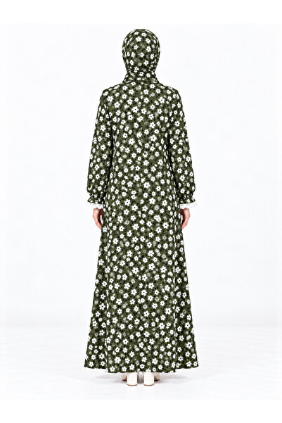 AKPİYYER Viscose Cotton Self-Shalied Full-Length Zippered Practical Prayer Dress with Lace Details