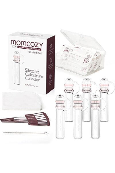 Momcozy مجموعة أدوات جمع اللبأ مع مناديل قطنية وعلبة تخزين 5 مل - 6 قطع
