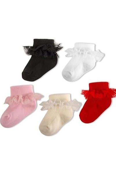 TERRIFI Ruffle Ankle Set for Baby Girls - Lace Ruffle Socks with Cute Twisted...