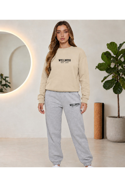CLOTHES33 Set de trening cu guler rotund, 2 piese, model unisex pentru femei/...