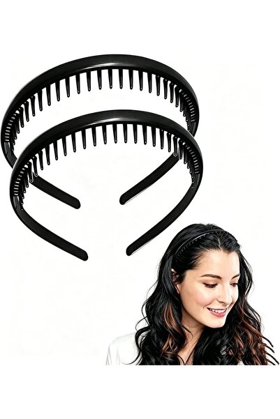 GENERAL 2Pcs Black Plastic Headbands with Teeth, Plain Non Slip Hair Hoop, DI...