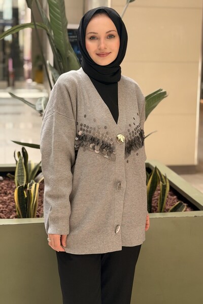 FUAT GÜRSEN Fuat Gürşen Money Sequin Embroidered Front Buttoned Knitwear Card...