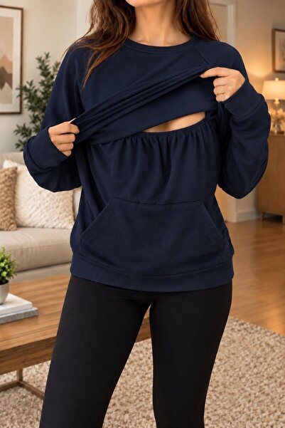 Maison La Femme Women's Crew Neck Breastfeeding Sweatshirt - Long Sleeve Mate...