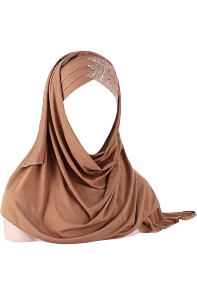 Aibearty حجاب نسائي براق مزين بالترتر، وشاح رأس إسلامي، عمامة طويلة، غطاء رأس...