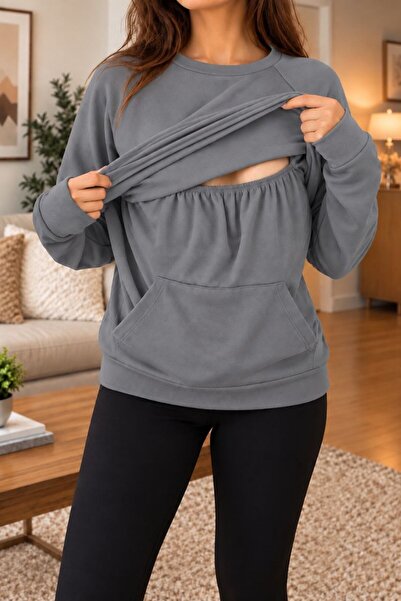 Maison La Femme Women's Crew Neck Breastfeeding Sweatshirt - Long Sleeve Mate...