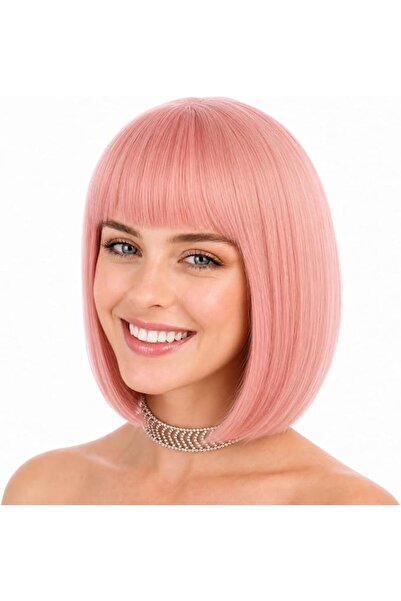 eNilecor Short Bob Hair Wigs 12" Straight with Flat Bangs Synthetic Colorful ...