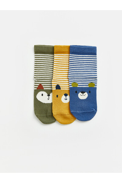 LC Waikiki Rmz Gi̇yi̇m Farkiyla Boys' Socks with Animal Figures, 3-Piece Set