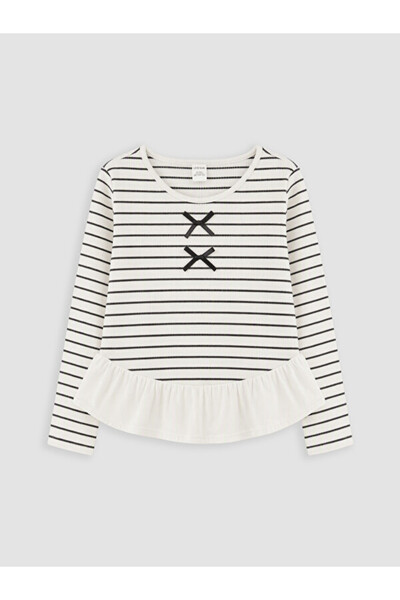 LC Waikiki Rmz Gi̇yi̇m Farkiyla Zero Roba Collar Striped Girls' T-Shirt