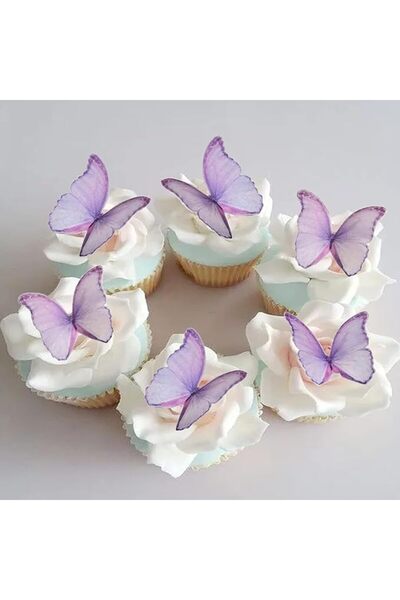 GENERAL Edible Wafer Paper Butterflies Set of 48 Purple Colorful Cake Decorat...