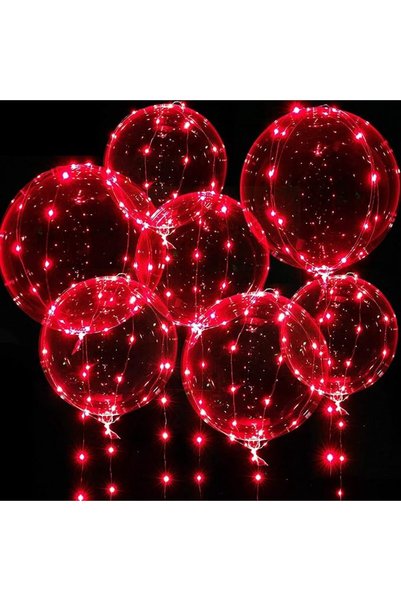 MAKINGTEC بالونات بوبو باضاءة LED بلون احمر، بالونات هيليوم شفافة متوهجة مع س...