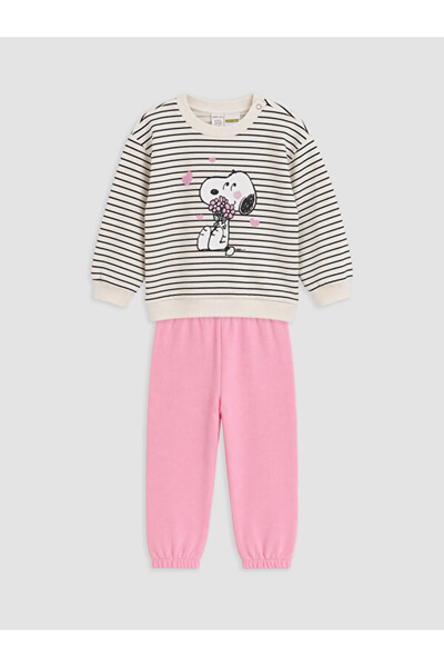 LC Waikiki Rmz Gi̇yi̇m Farkiyla Striped Snoopy Baby Girl Set
