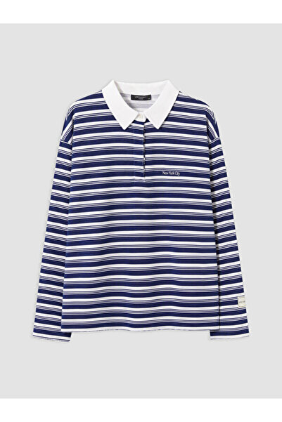 LC Waikiki Women's Sweatshirt Tunic with Turn-Down Roba Collar and Stripes fr...