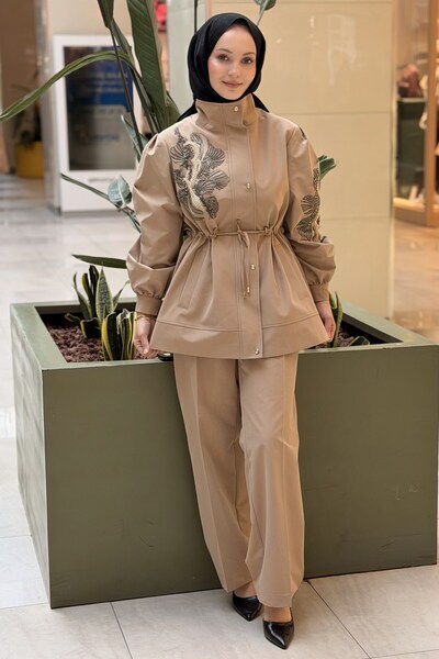 Matex Floral Beaded Embroidered Cap Pants Set