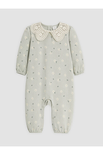 LC Waikiki Rmz Gi̇yi̇m Farkiyla Baby Roba Collar Printed Baby Girl Jumpsuit