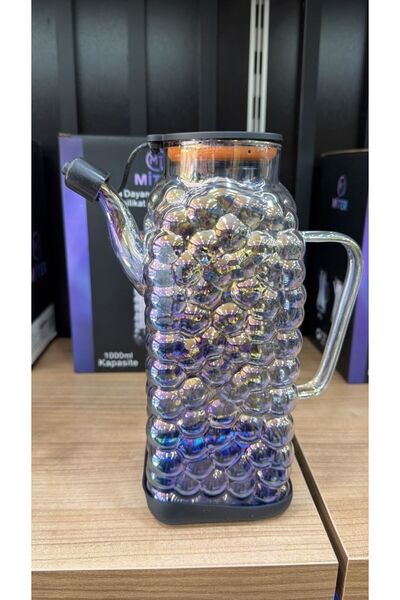 abenim 1000 ml Borosilikat Cam Kabarcıklı bubble tasarımlı, kulplu SİYAH kapa...