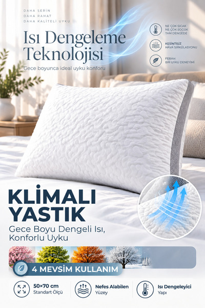 Klimalı Silikon Elyaf Yastık – 800 Gram Dolgun ve Yumuşak Uyku Yastığı