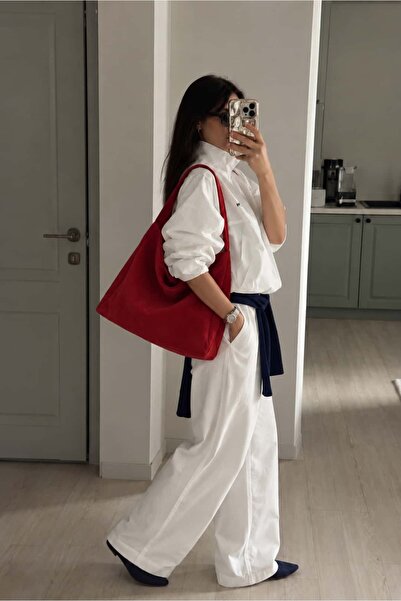 Yuka Atelier Suede Cream Casual Look Shopper Bag - Red