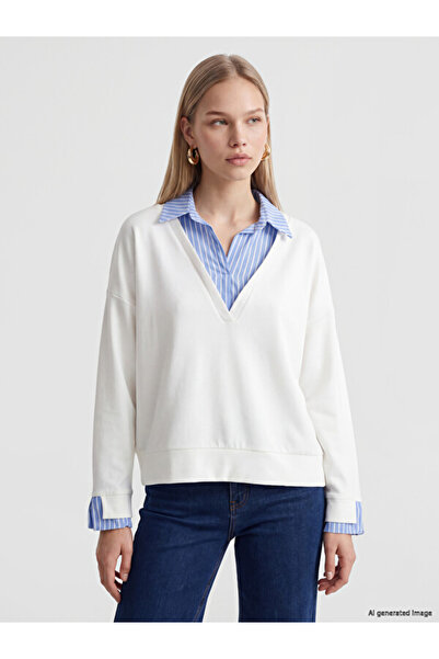 LC Waikiki Rmz Gi̇yi̇m Farkiyla Shirt Roba Collar Striped Women's Sweatshirt