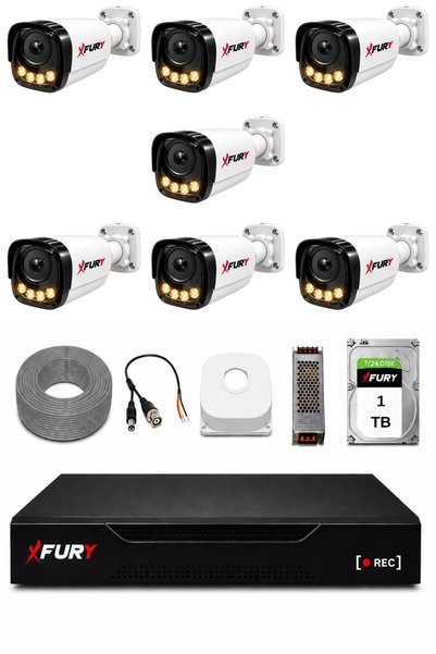 FURY 7 Kameralı Güvenlik Kamera Seti 4 Warm LED Gece Renkli Görüş 1 TB HDD