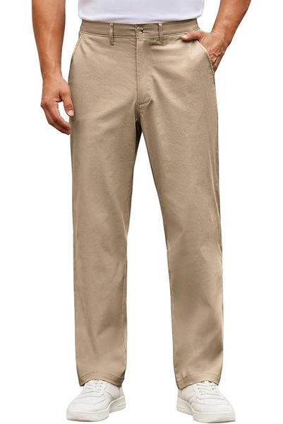COOFANDY Mens Casual Pants Cotton Classic Fit Stretch Chino Pant Khaki Wrinkl...