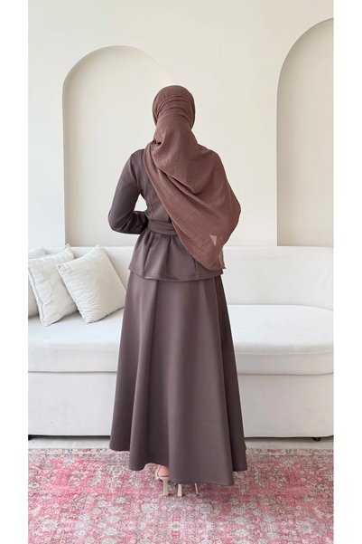 RFK Butik Women's Waist Tie Detailed Scuba Skirt Set - Brown