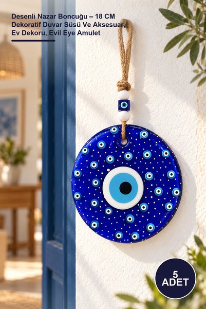Yenilig 5 Adet Desenli Nazar Boncuğu – 18 CM Dekoratif Duvar Süsü Ve Aksesuar, Ev Dekoru, Evil Eye Amulet